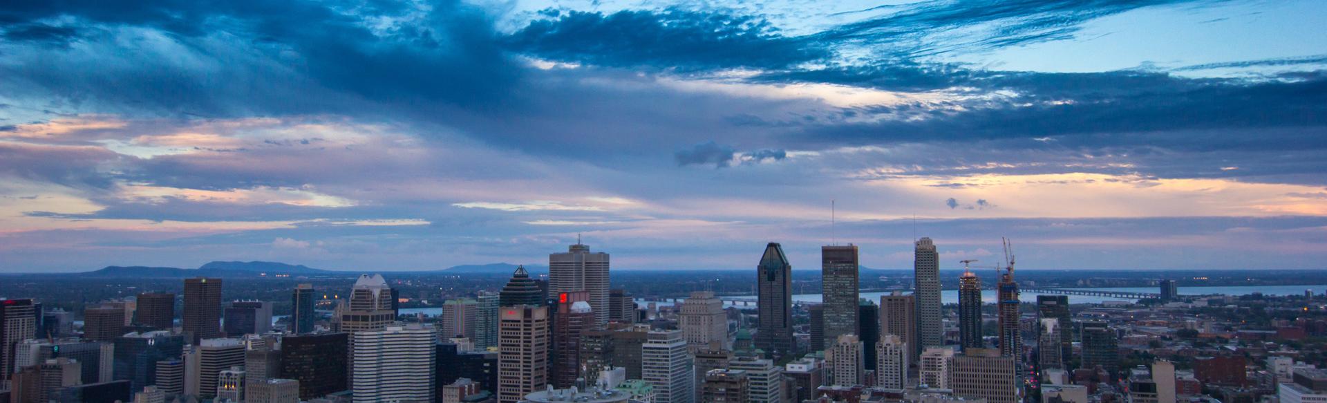 Montreal skyline at sunset.